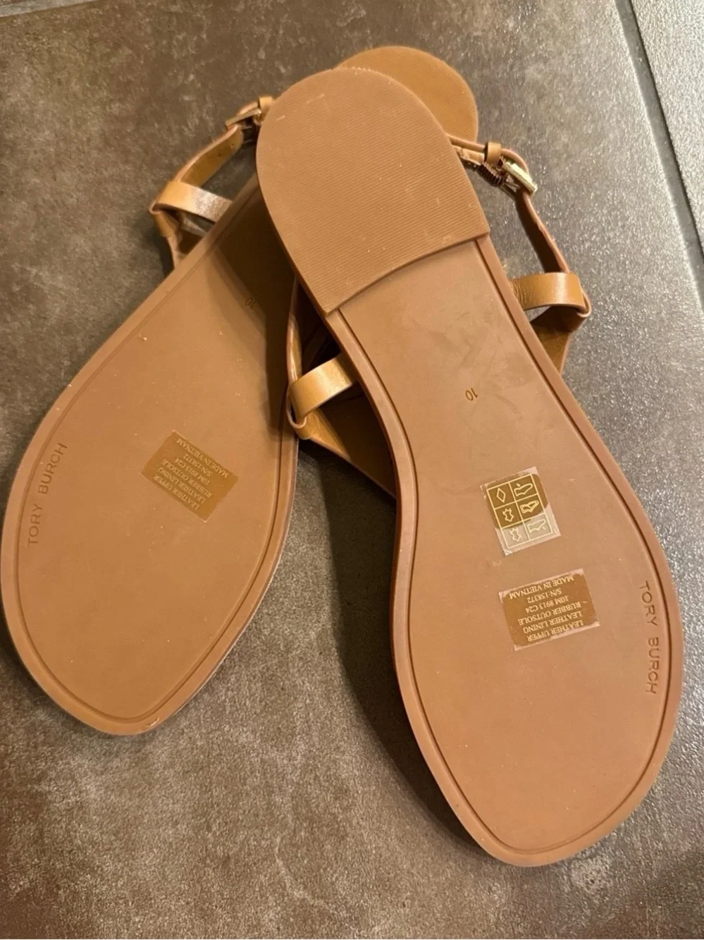 Tory Burch Tan Perforated Capri Leather Logo Toe-Post Sandals